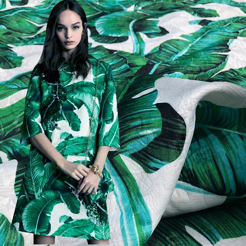 

Italian Brand Banana Leaf Printed Jacquard Polyester Thin Fashion Clothing Children Fabric Cloth for Dress by the Meter