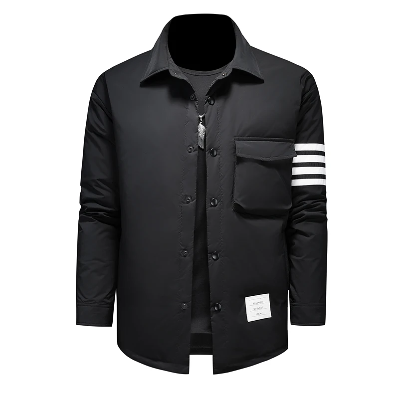 Ozhouzhan Down jacket Men's Clothing 2024 Winter New Trend Plus size White Duck Down Shirt Collar Casual Stripe Outerwear