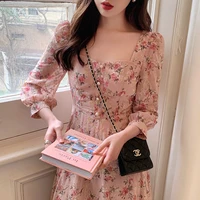 internet celebrity same style french embroidery dress for women spring new retro square collar long sleeve chiffon floral skirt