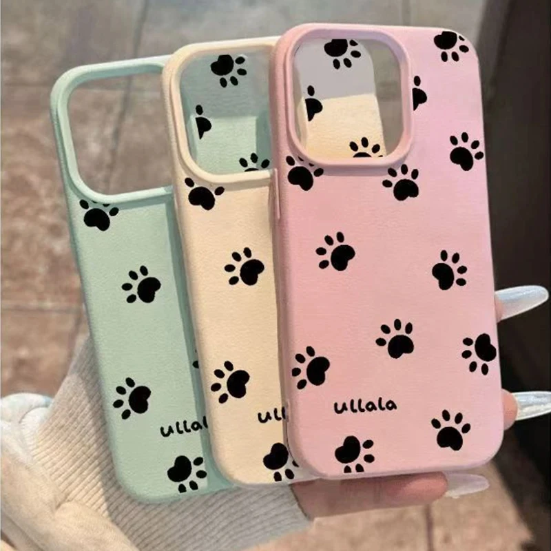 Фото Черный чехол для телефона с принтом собачьих следов для lPhone 17, 16, 15, 14, 13, 12, 11 Pro Max 15, 16 Plus, матовый чехол с рисунком личи, мягкий чехол из ТПУ №3