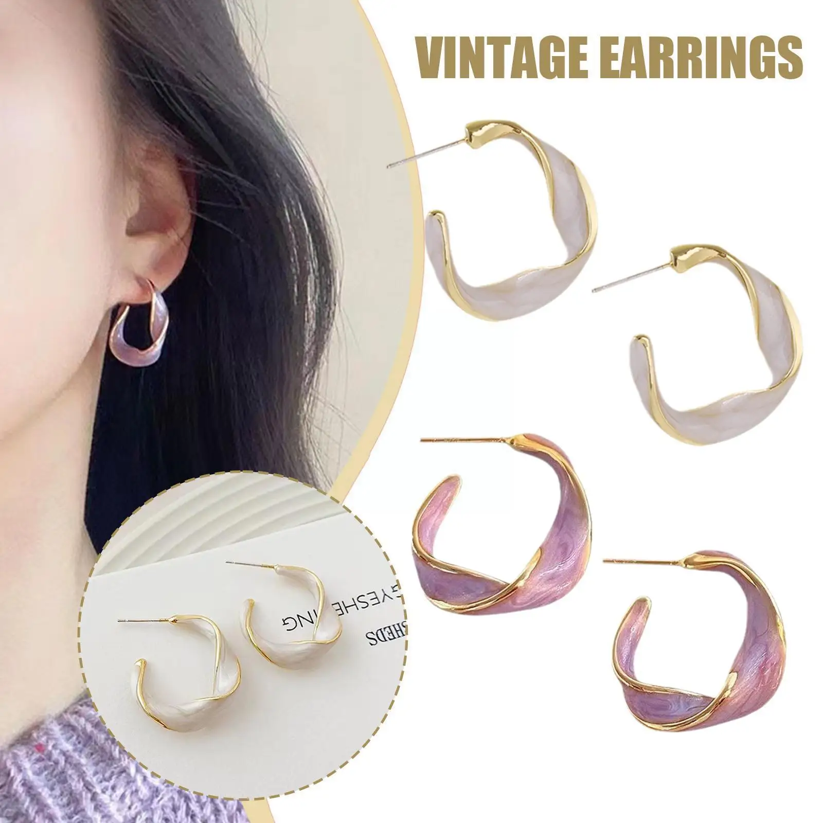 

New Lavender Purple Earrings For Women Alloy Material Golden Twisted Art Line Stud Earrings Jewelry Gift Jewelry Wholesale