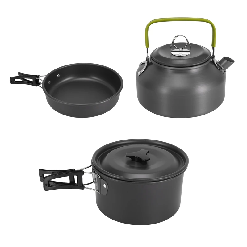 

Набор кухонной посуды для кемпинга, Алюминиевая антипригарная портативная посуда для улицы, чайник, кастрюля, набор кухонной посуды, миска ...