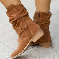 new ankle boots shoes for women suede flock fold low heels large size short boots side zippe casual fashion botas femininas