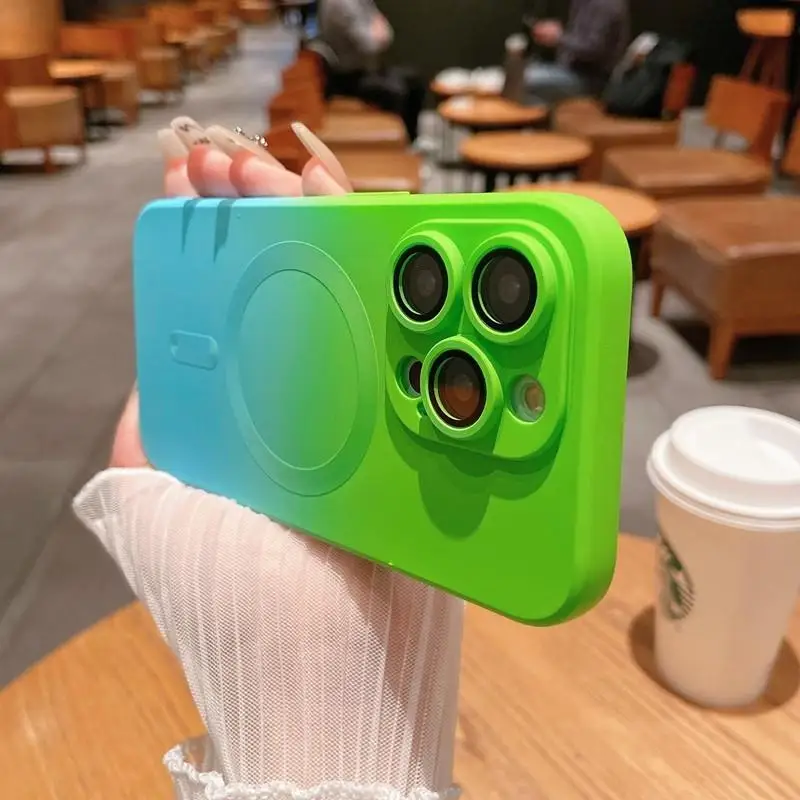 

Magnetic Wireless Charge Liquid Silicon Case For iPhone 14 Plus 13 Pro MAX 12 Luxury Gradient Color TPU Camera Protector Cover