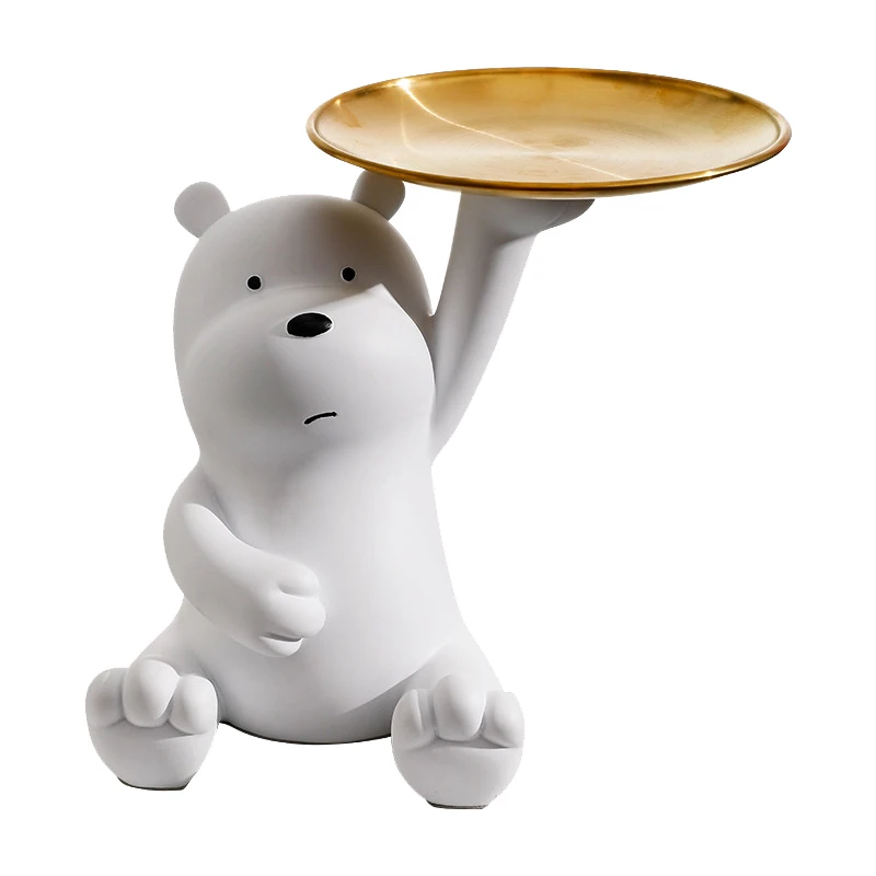 

White Bear Doll With Tray Creative Home Living Room Desktop Decoration Key Storage Decoration