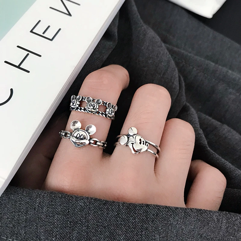 

Disney Cartoon Mickey Rings For Women Vintage Silver Color Open Adjustable Anel Kids Cute Mickey Mouse Ring Men Girl Friend Gift