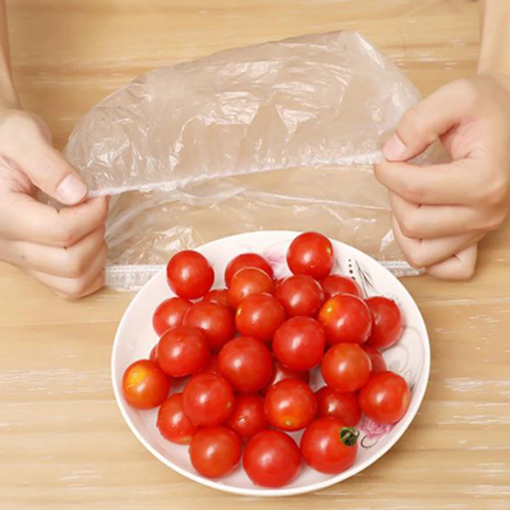 

100 Pcs Food Storage Bags Fresh Keeping Bag Bowls Plate Cover 40cm Elastic PE Transparent Bags Household Organizer Supplies