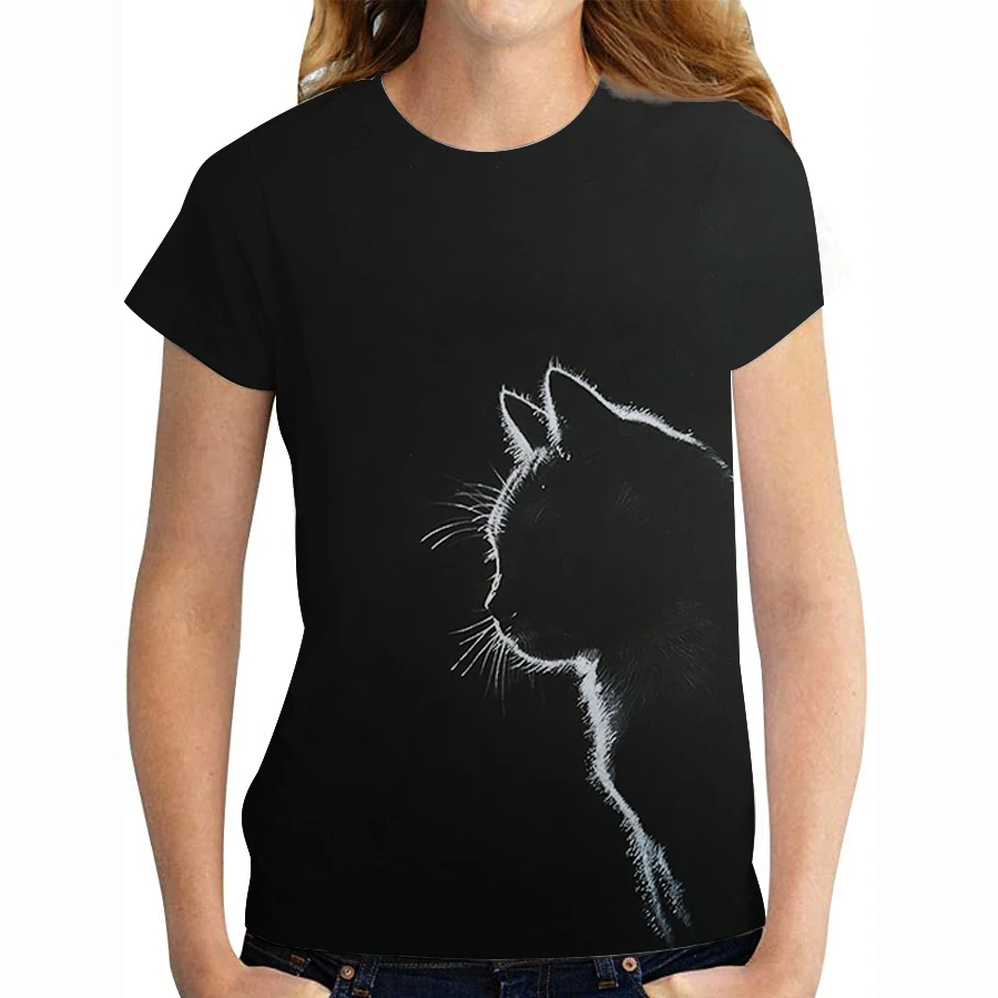 

New Women Clothes Spring Summer Casual Womens Clothing Funny Cute Cat 3D Print Short Sleeve T-Shirts Female Ladies Fashion Tops