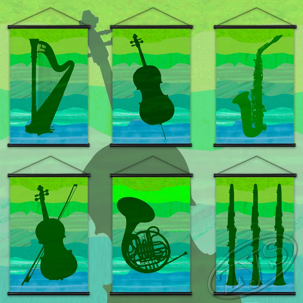 

Музыкальные плакаты, картины на холсте с скрипками, модульный рожок, картина, Висячие свитки, классические настенные картины, домашние Деко...