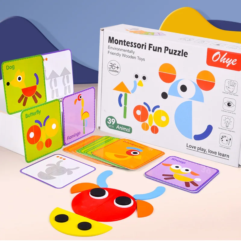 

Children's Fun Geometric Creative Jigsaw Puzzle Early Education Development Thinking Preschool Enlightenment Wooden Toys