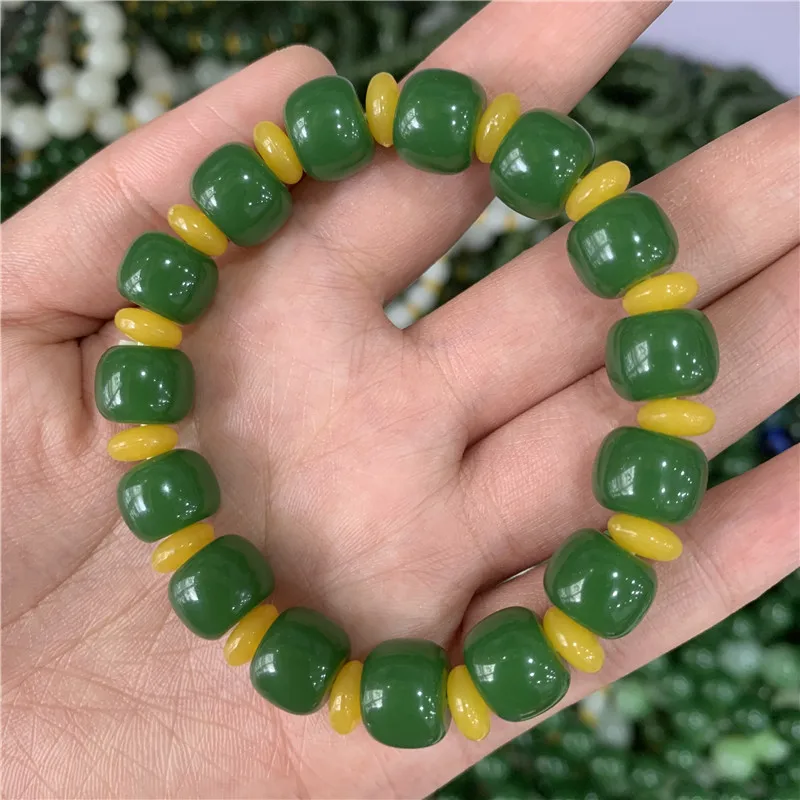 

Natural Green Jades Beads Elastic Bracelet Charm Jewellery Fashion Hand Knitted Man Woman Luck Amulet Bracelets Wholesale