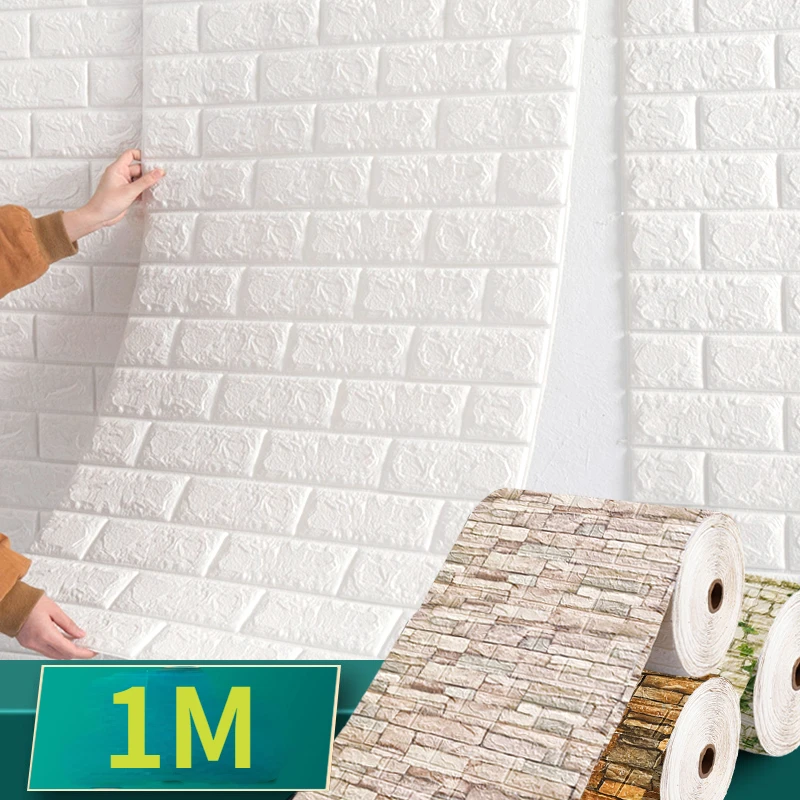 

1m Long 3D Brick Wall Stickers DIY Home Wall Decor Self-Adhesive Waterproof Wallpaper For Kids Room Bedroom Kitchen