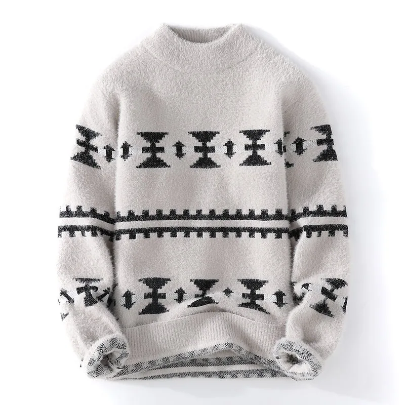 Autumn And Winter New Men's Knitted Sweater Fashion Print Casual Round Neck Pullover Sweater