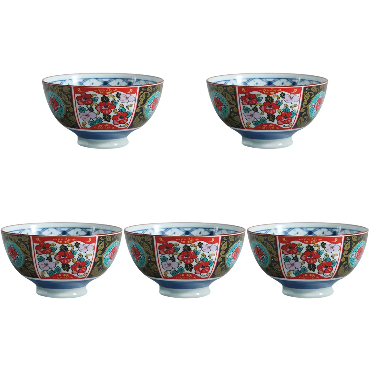 

5pcs Ceramic Rice Bowl Court Style Serving Bowl Household Bowl Home Supply