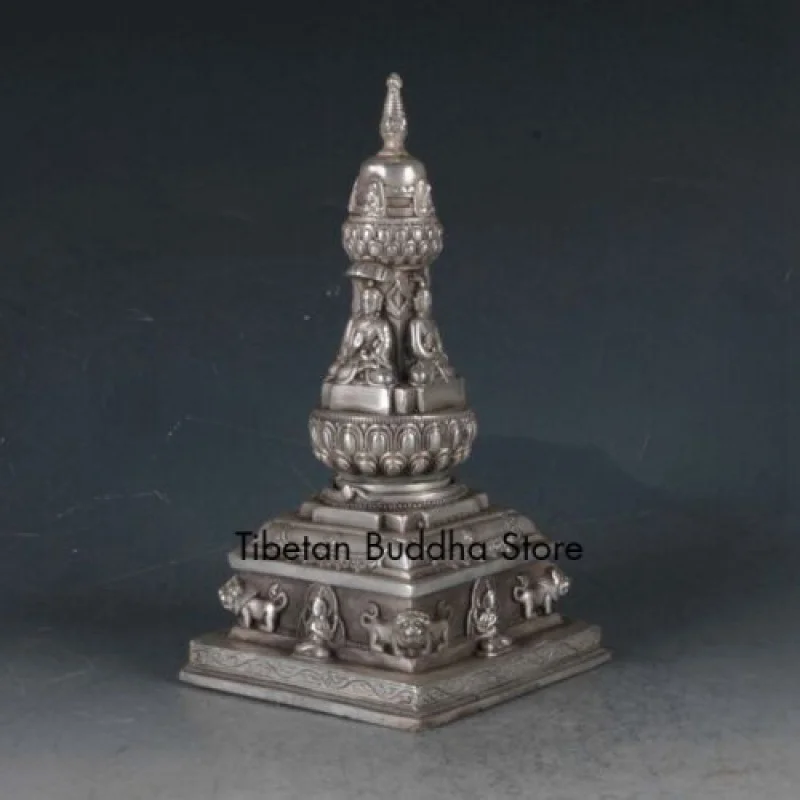 Коллекция старой тибетской серебряной резьбы вручную статуя пагоды Stupa Tower 21171