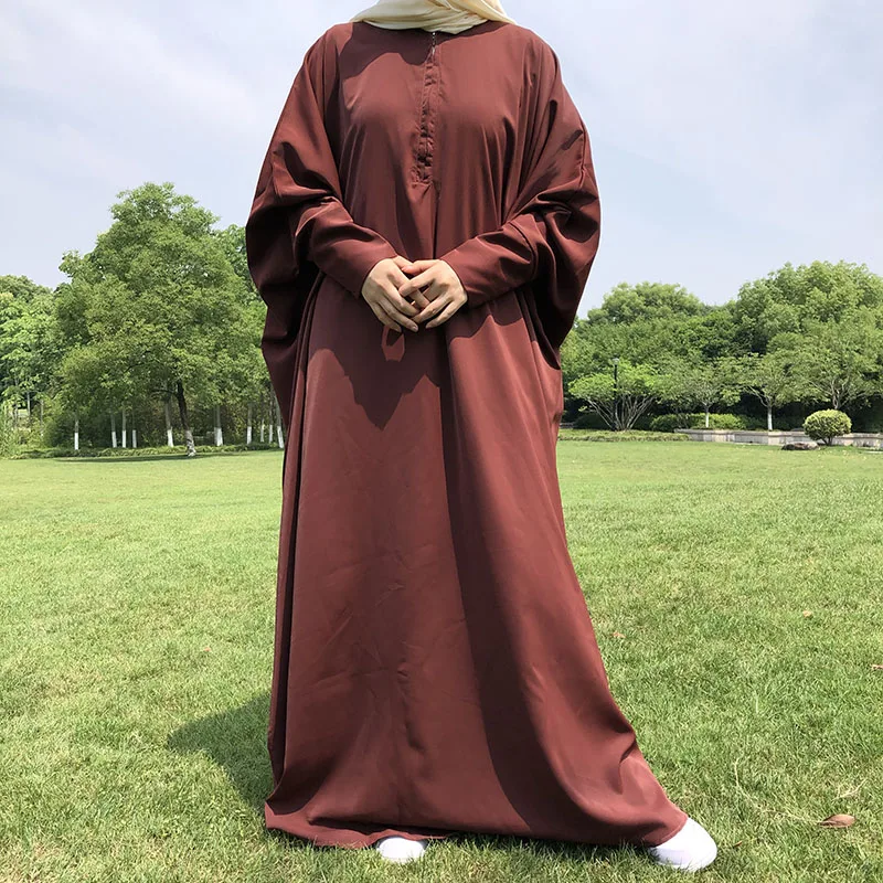 Flowy Nida Abaya Front Zipper Easy Breast One Piece Prayer Garment Slim Sleeve Islamic Clothing Muslim Women Modest Maxi Dresses
