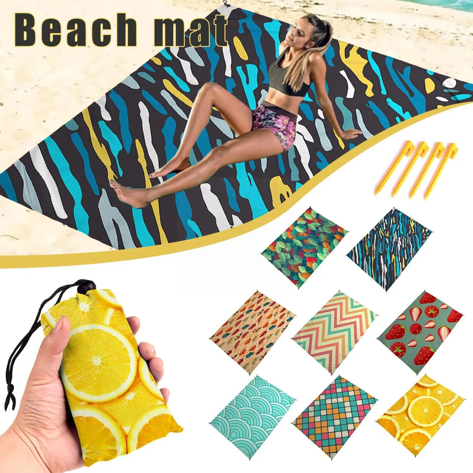 

Fashion Print Beach Mat Polyester Material Portable Color 8 Waterproof Mat Camping Lightweight 1.4x2m Picnic Outdoor Foldin H3k5