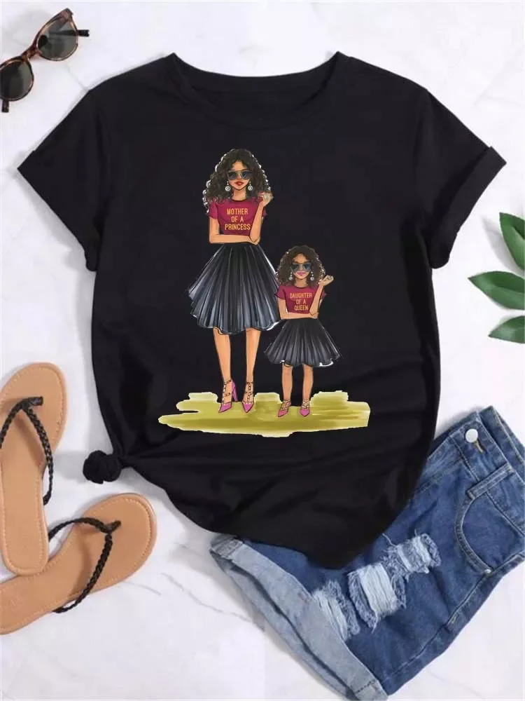 

Women Cartoon Mom and Daughter T Shirt Mama Mother Summer Print Lady T-shirts Top T Shirt Fashion Mother's Day Gift