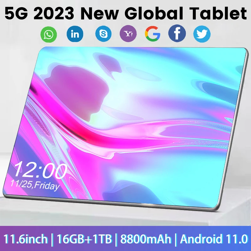 

5G 2023 Global Version Tablet 11.6 Inch 16GB Ram 1TB Rom 8800mAh MTK6797 Android 11.0 Wifi Dual SIM Card Network Full screen