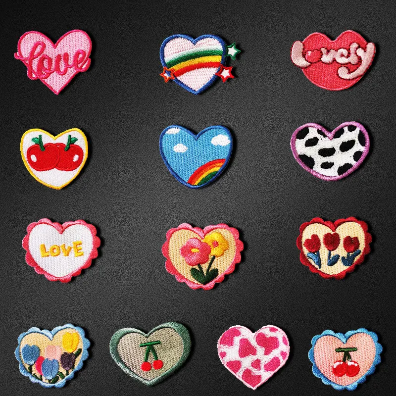

Cartoon Heart Love Rainbow Badges Embroidered Patches Applique Sewing Label Clothes DIY Iron On Stickers Apparel Accessories