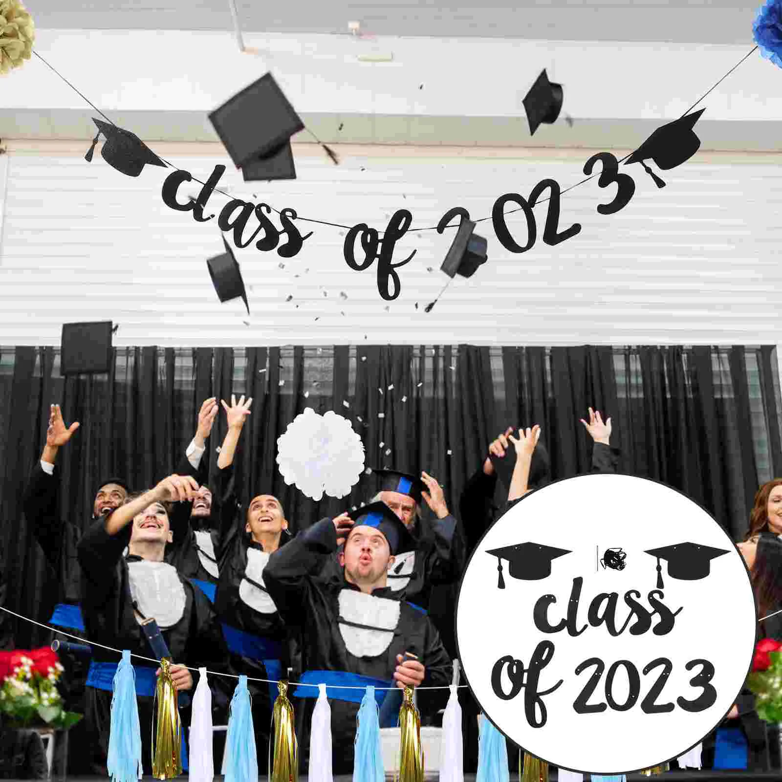 

Ornaments Graduation Bunting Banner Black Wreath 2023 Party Hanging Banners Garland Decorate Season Latte