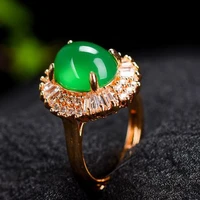 genuine natural green jades rings with zircon chrysoprase band adjustable emerald chalcedony rings women fine jewelry accessorie