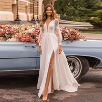 simple wedding dress lace soft chiffon buttons exquisite appliques buttons v neck prom gown 2022 vestido de novia for women