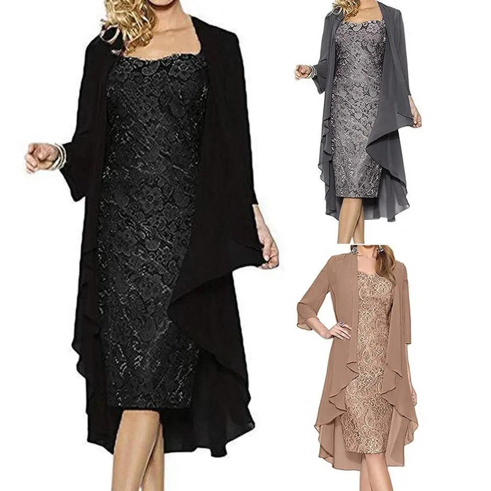 

1 Set Attractive Fashion Dress 3 Colors Cardigan Dress Wide Application Elegant Flower Pattern Fashion Dress Slim Type