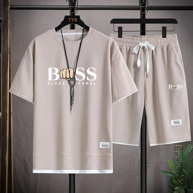 

2023 trendy men's two-piece set, T-shirt and casual shorts, fashionable short sleeved sportswear