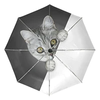 funny cat portable anti uv folding automatic umbrella rain women windproof travel sun umbrella parasol outside black coating