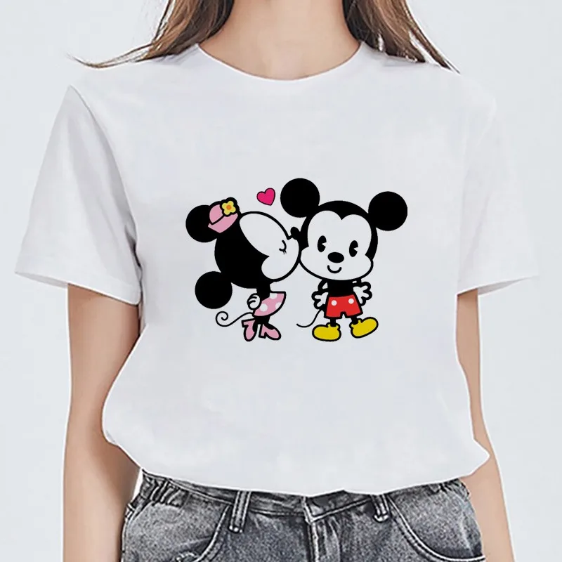 

Mickey Mouse Minnie Kiss Kawaii Mens T Shirts Unisex Couple Gothic Clothes Oversize Women's T-shirt Harajuku Shirt Oversized Tee