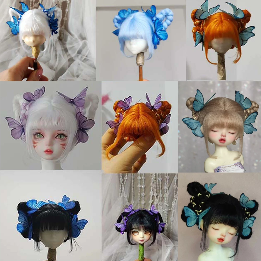 Фото Новый парик для кукол с бабочкой для кукол BJD 1/8, 1/6, 1/4, 1/3, 1/12, цветной парик для куклы-принцессы, парик из искусственных волос для OB11, можно изготовить на заказ. №1
