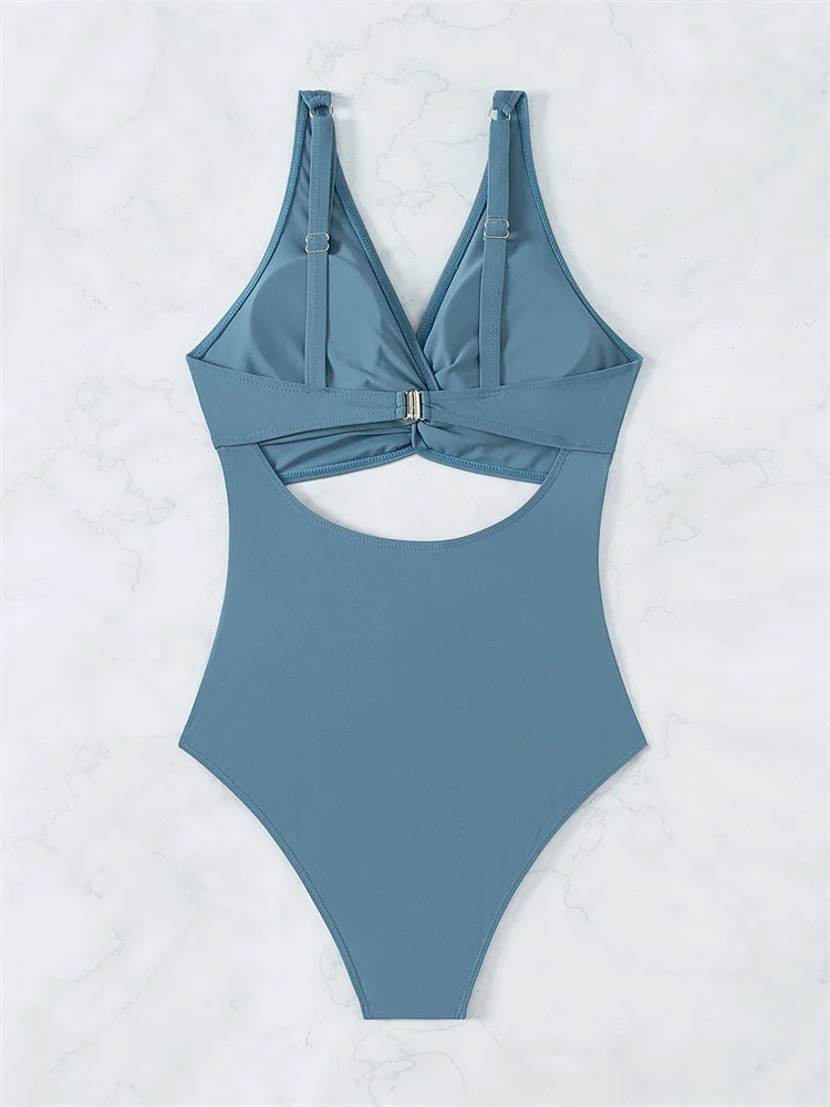 Цельный купальник новинка 2024 женский с вырезами сексуальный однотонный Монокини