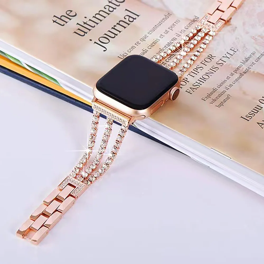 

Браслет со стразами для Apple Watch Band Series 8/7 41 мм 45 мм iWatch ultra 6 SE 5 4 3 38/40 мм 49 42 мм 44 мм, блестящий женский браслет