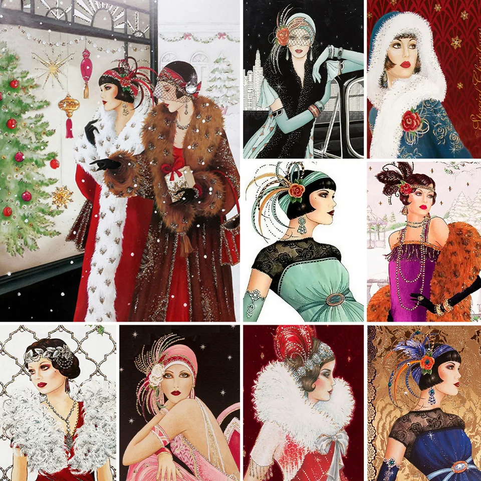 

5D DIY Diamond Portrait Women's Cross Stitch Kit Round Diamond Embroidery Hand Inlay Art Painting Rhinestone Wall Decoration