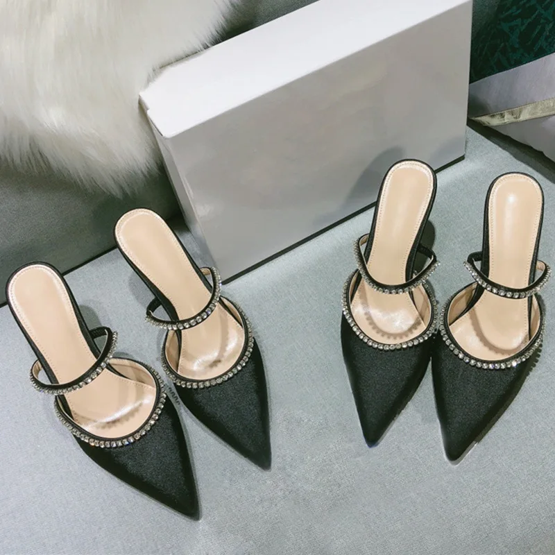 

Женские полутапочки в Корейском стиле Baotou, белые туфли на высоком каблуке с ремешком-шпилькой и шлепанцы для улицы