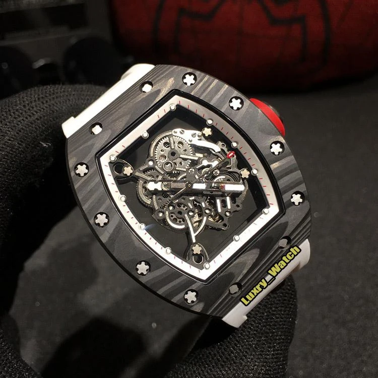 

High-Top Skeleton Mechanical Automatic Sapphire Mens Watch NTPT Carbon Fiber Case Nylon Canvas Strap es