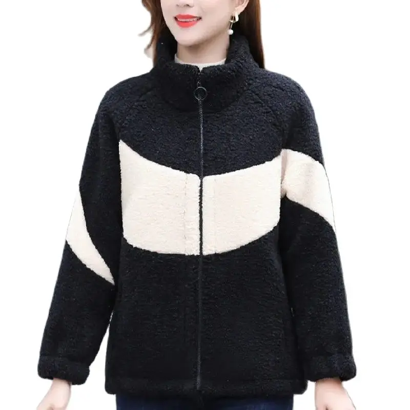 

2022 New Middle-aged Elderly Women's Parka Short Jackets Autumn Winter Clothing Thick Warm Grain Fleece Coat Casual Female Tops