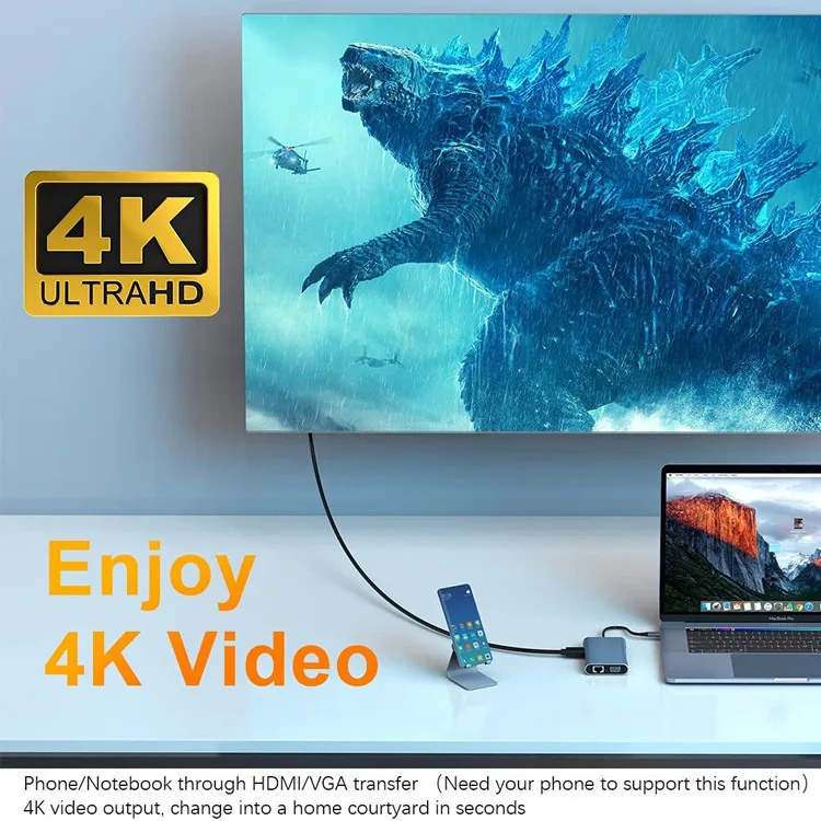 USB-концентратор Тип C адаптер к 4K HDMI VGA RJ45 Lan Ethernet SD/TF-хаб 3 5 мм док-станция с 12