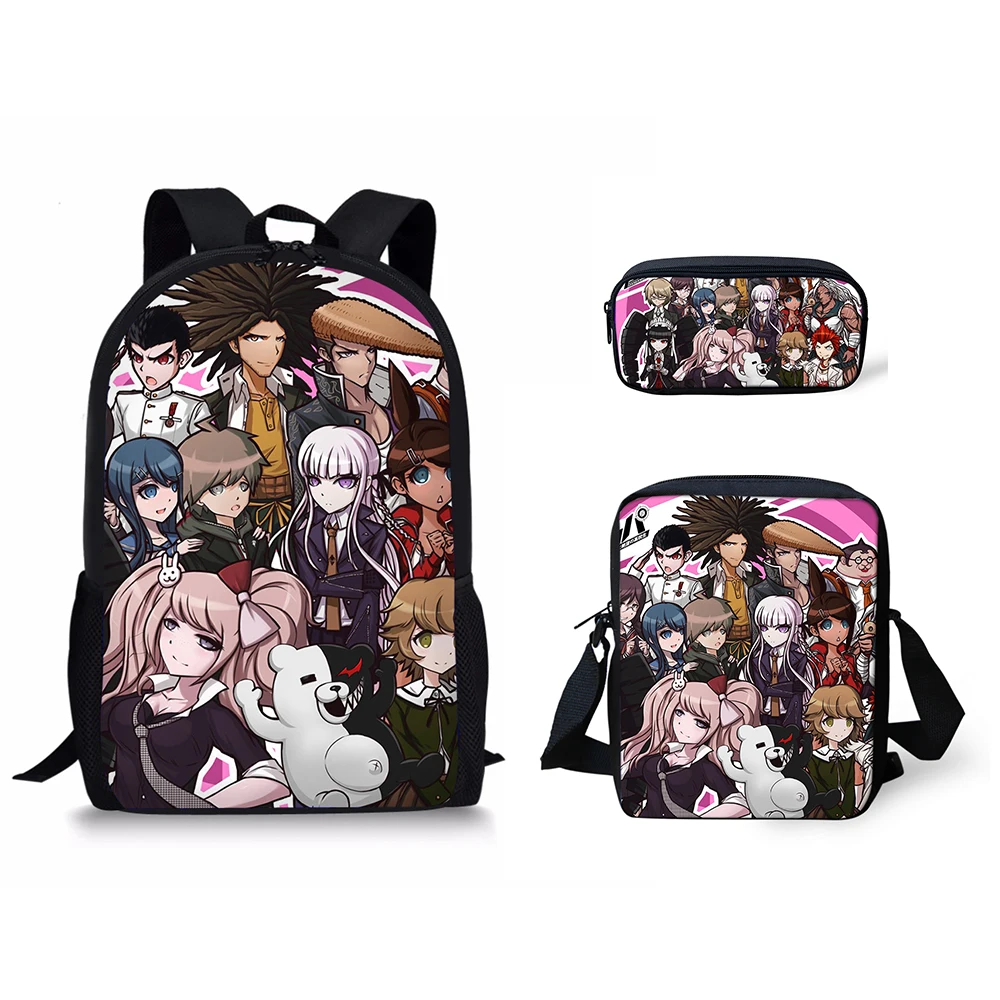Creative Danganronpa Pattern 3D Print 3pcs/Set pupil School Bags Laptop Daypack Backpack Inclined shoulder bag Pencil Case |