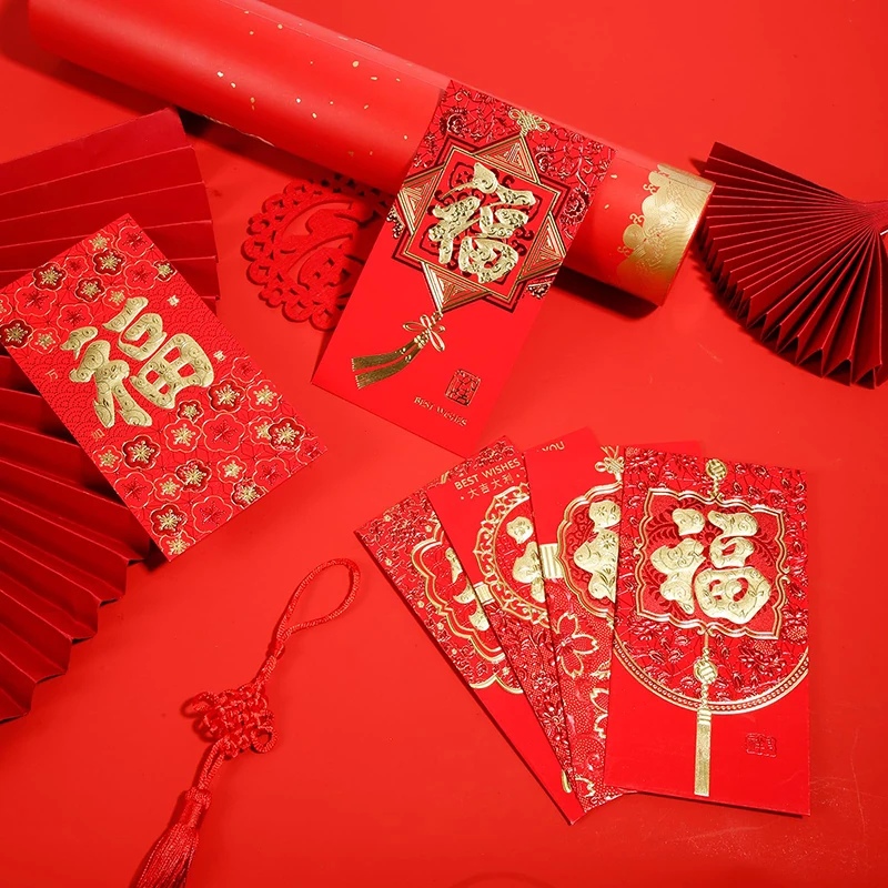 6 шт. красный конверт для лунного нового года