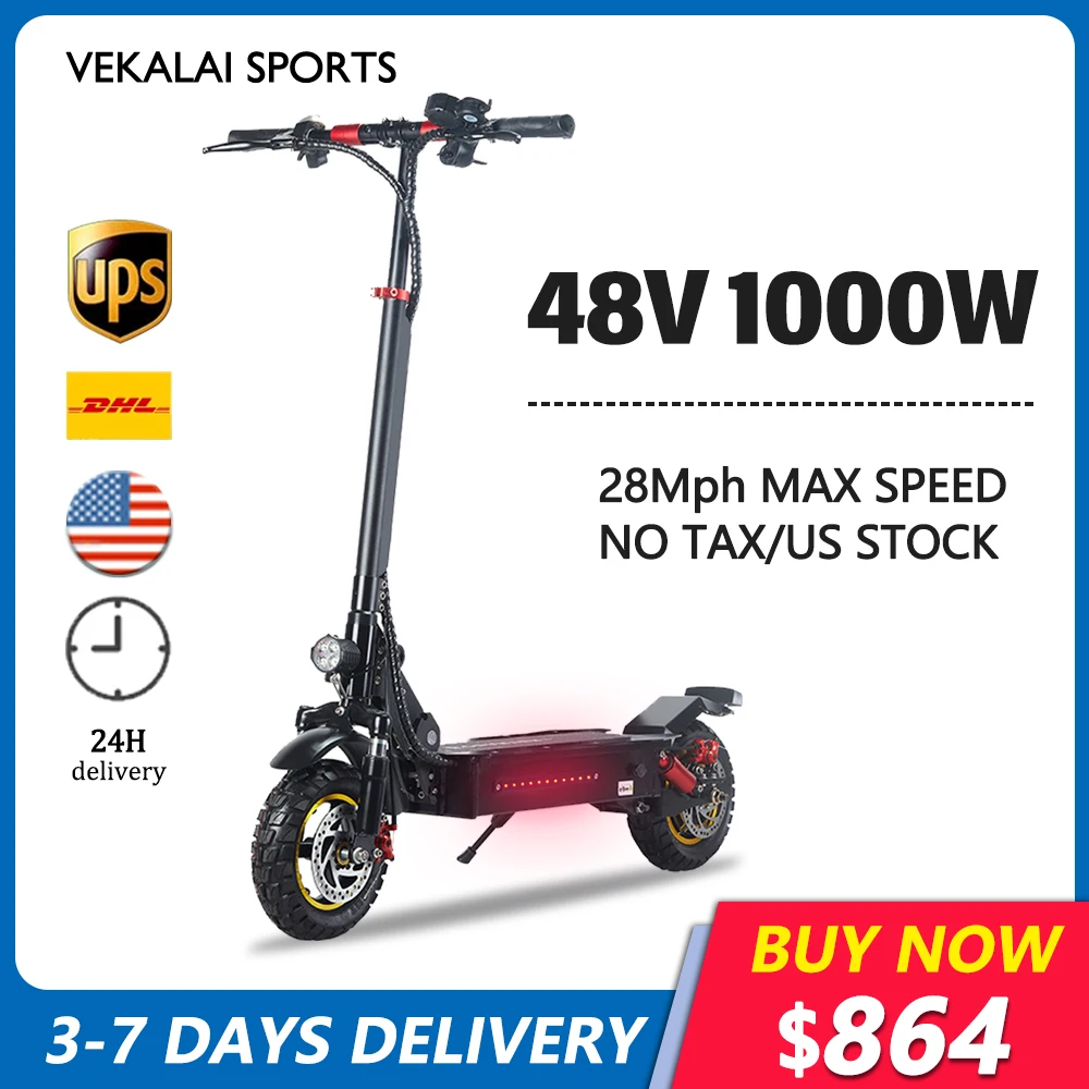 

Electric Scooter for Adults Foldable 1000W Motor 48V/13Ah Battery Max Speed 28 Mph Max Range 38 Mile 10" Off-Road Tires Scooters