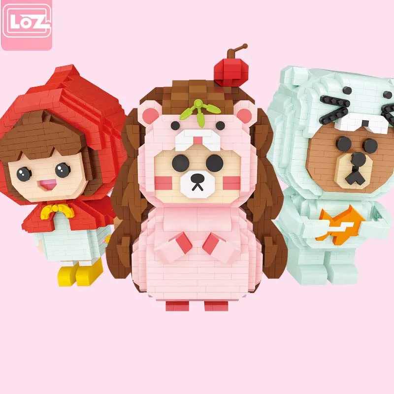 LOZ Blocks Cartoon Auction Figure Bricks Anime Bear Model for Girls Gifts Cute Doll Children Toys Kids Christmas Present 9245