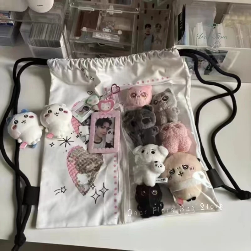 Лолита японский мультфильм шикарный рюкзак на шнурке женский Y2K прозрачный DIY