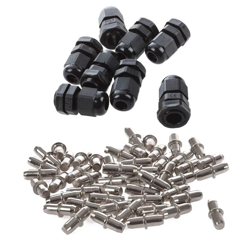 Conector Plástico Preto da Glândula do Cabo 36.5 mm & 50 Peças Armário de Madeira Que Corta Pinos da Prateleira 16 mm x mm Peças Pg7
