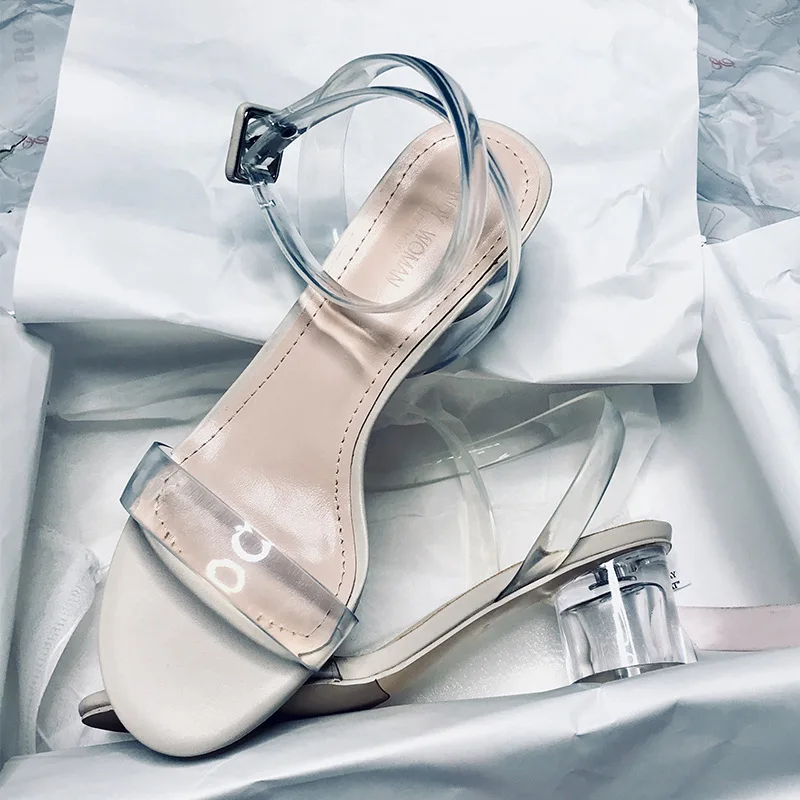 

2021 Summer Fashion Women's Sandals Transparent Tape PVC Women Shoes Rome Sandals High Heel Open-toe Shoes Woman Sexy
