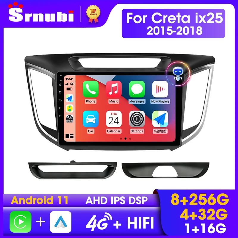 Srnubi Android 11 for Hyundai Creta Ix25 2015 2016 2017 2018 Car Radio Multimedia Player 2 Din Carplay Stereo GPS DVD Speakers