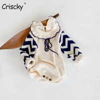 criscky infant baby girls long sleeve geometry knit rompers lotus leaf collar baby children jumpsuit spring baby girls rompers