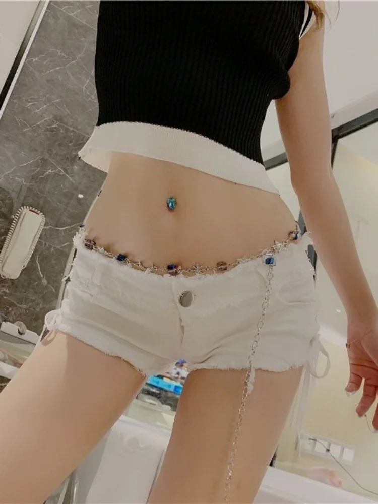 ADAgirl White Sexy Denim Shorts Women Summer Hotsweet Party Low Waist Mini Short Jeans Streetwear Grunge Punk Drawstring Clothes