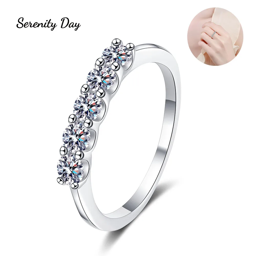 

Serenity Day S925 Sterling Silver Plate pt950 Platinum 0.5CT Moissanite Row Ring D Color VVS1 3mm each stone for Women Wedding